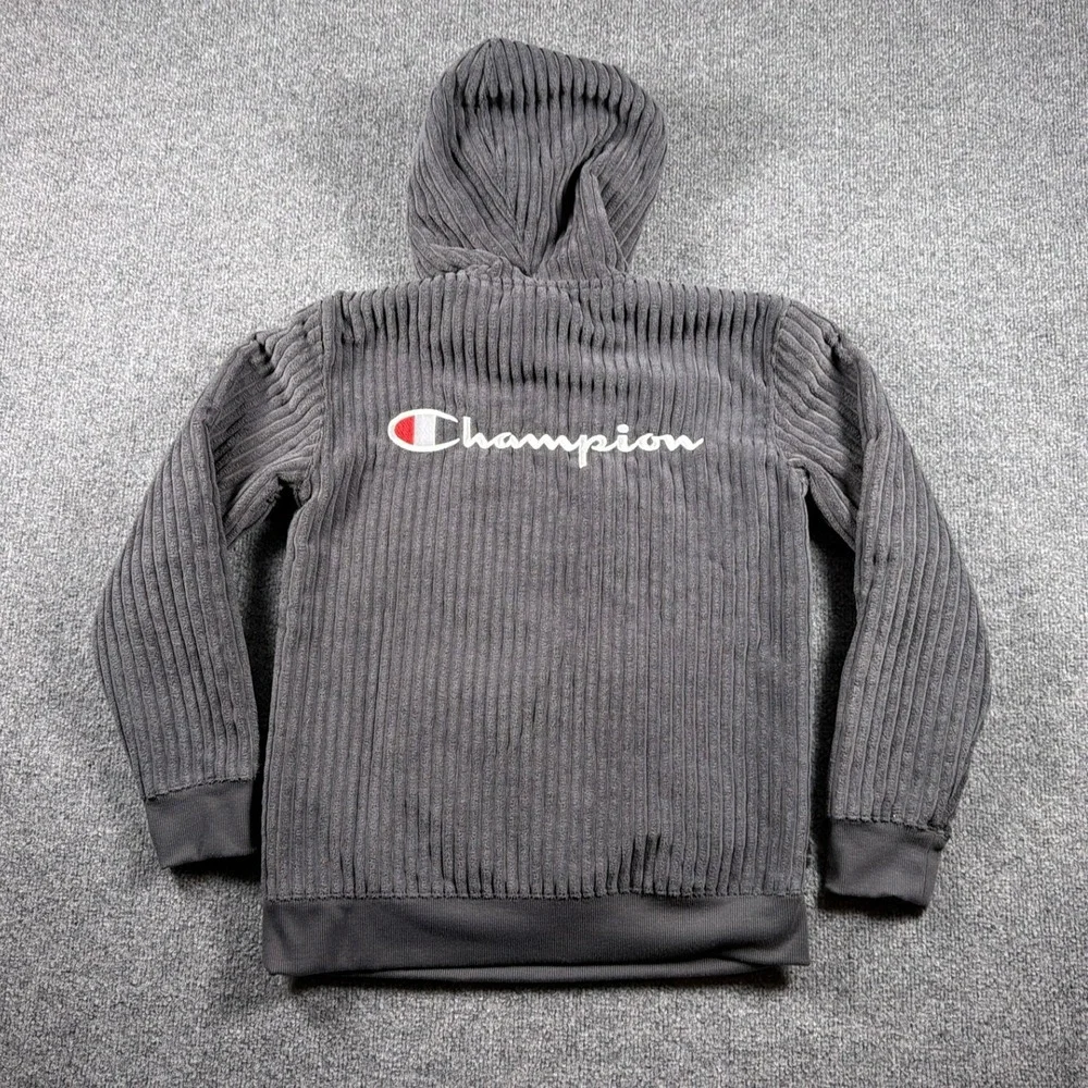 Champion Corduroy Hoodie Quarter Zip Boys Size L 14/16 Grey Sherpa‎ Lined